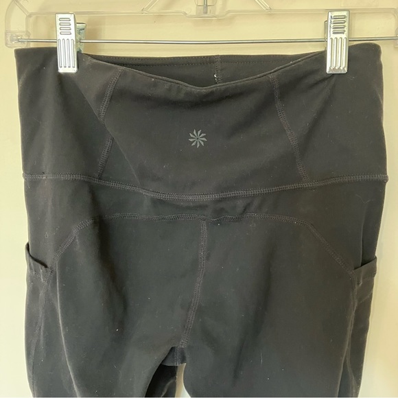 Athleta Black Capri Leggings with Polka Dot Mesh Accent on Calf size Small - Picture 4 of 8